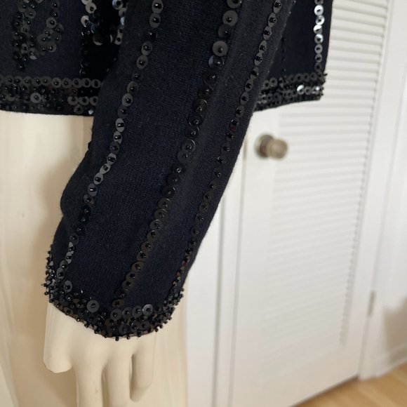 Ladies black jacket with black sequins, with front hooks, sz MED - Picture 13 of 16